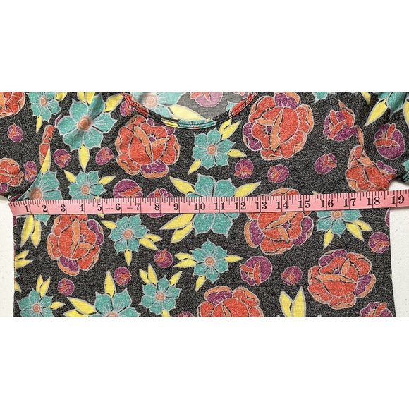 LuLaRoe Floral Print Short Sleeve T-Shirt Coral Turquoise Pattern High Low M - Picture 4 of 6